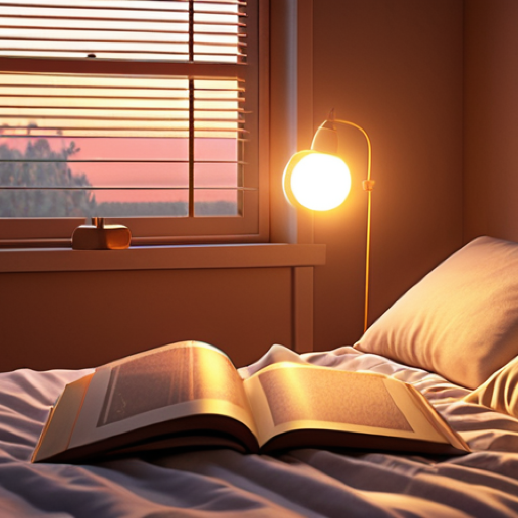 **

Prompt: *Cozy bedroom, warm lighting, wake-up light simulating sunrise, bedside table with book, calm atmosphere promoting sleep optimization.*

**