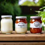 **Close-up shot of various fermented foods (kefir, sauerkraut, yogurt, kimchi) arranged artfully on a wooden table. Soft, natural lighting with a shallow depth of field to emphasize the textures. The background is blurred with greenery, hinting at a garden setting.** (This visually represents the dietary aspect of improving the microbiome.)