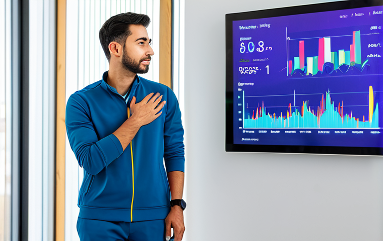 A professional, healthy individual, fully clothed in modest, comfortable, and appropriate attire, standing in a brightly lit, modern wellness hub. They are looking at a transparent digital display that shows abstract, vibrant health data visualizations and graphs (like sleep cycles, HRV, and energy curves). A sleek, subtle wearable device is visible on their wrist. The background is clean and minimalistic, suggesting innovation and personal optimization. The subject has perfect anatomy, correct proportions, well-formed hands, and a natural, focused pose with a thoughtful expression. Professional photography, high quality, safe for work, appropriate content, family-friendly, full body shot, ultra-detailed.
